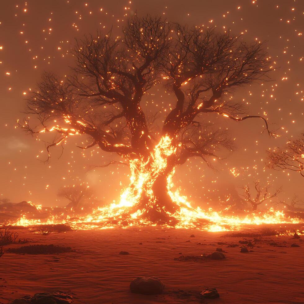 Splendor of a Burning Tree Illuminating a Dusky Landscape photo