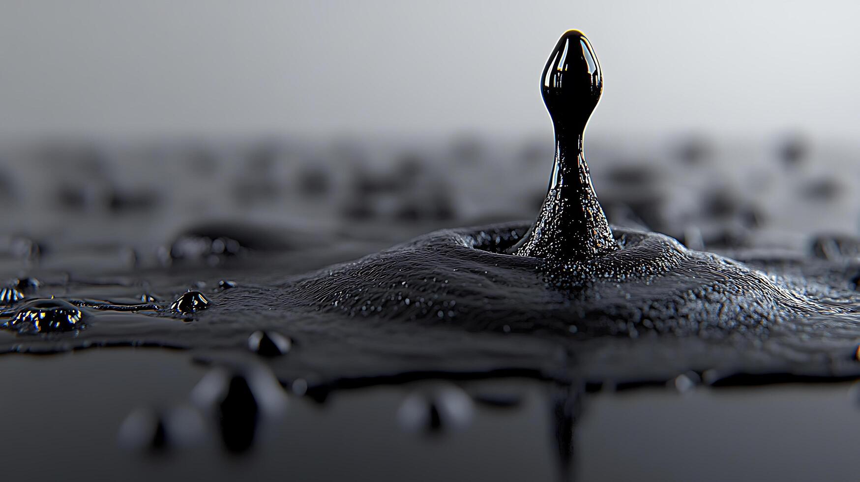 Close-Up of a Black Drop Impact Creating a Rippling Wave photo