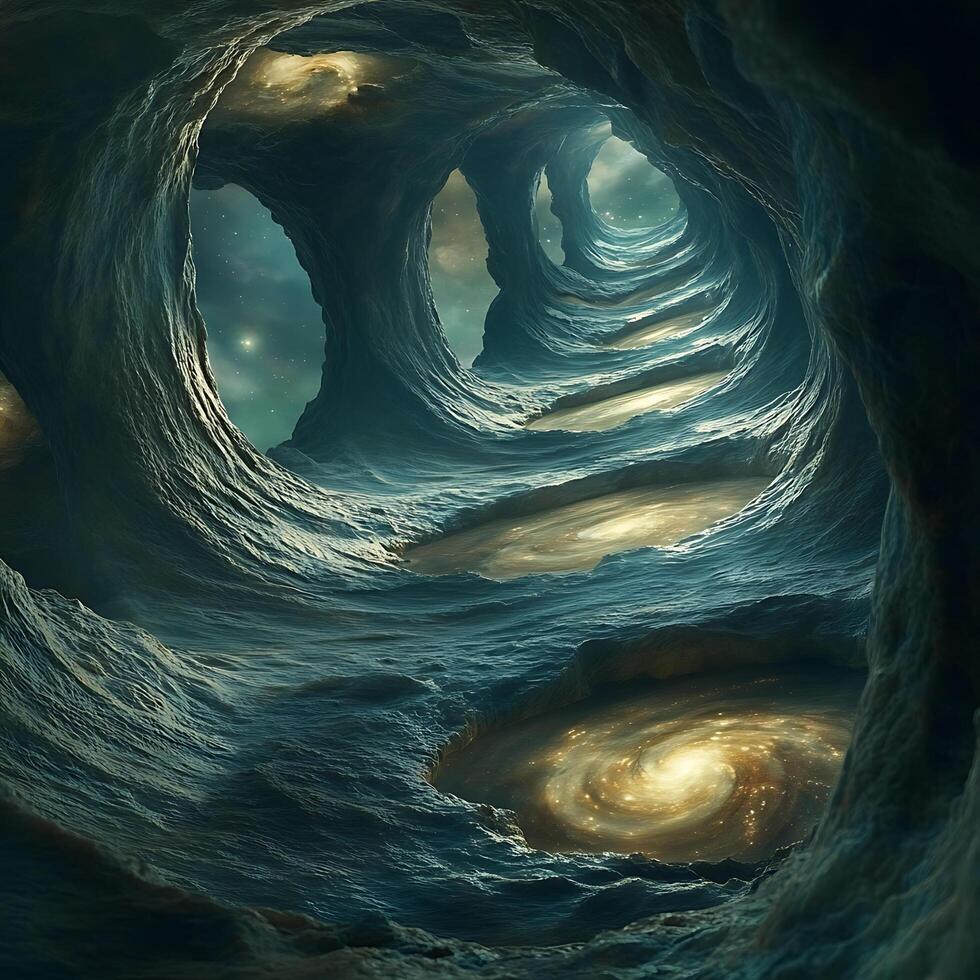 Intertwined Cosmic Spirals Amidst Mystical Galactic Passages and Starry Wonders photo