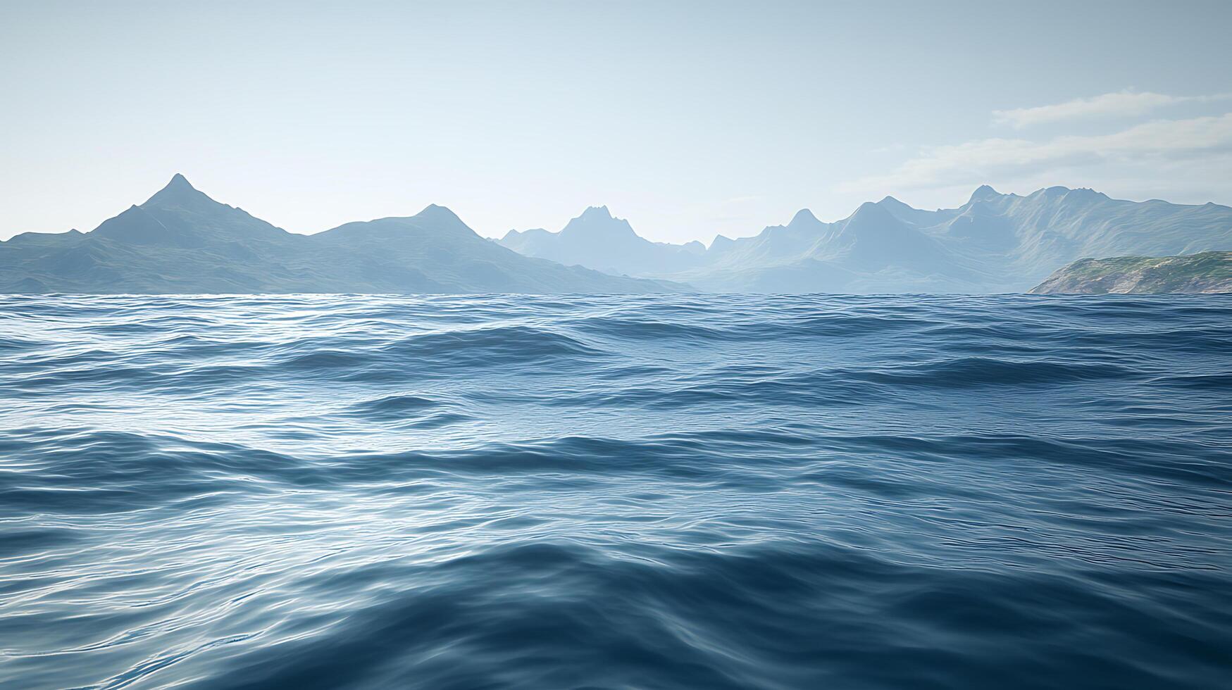 Peaceful Ocean Scene With Distant Mountains and Calm Blue Waters Under Clear Sky photo