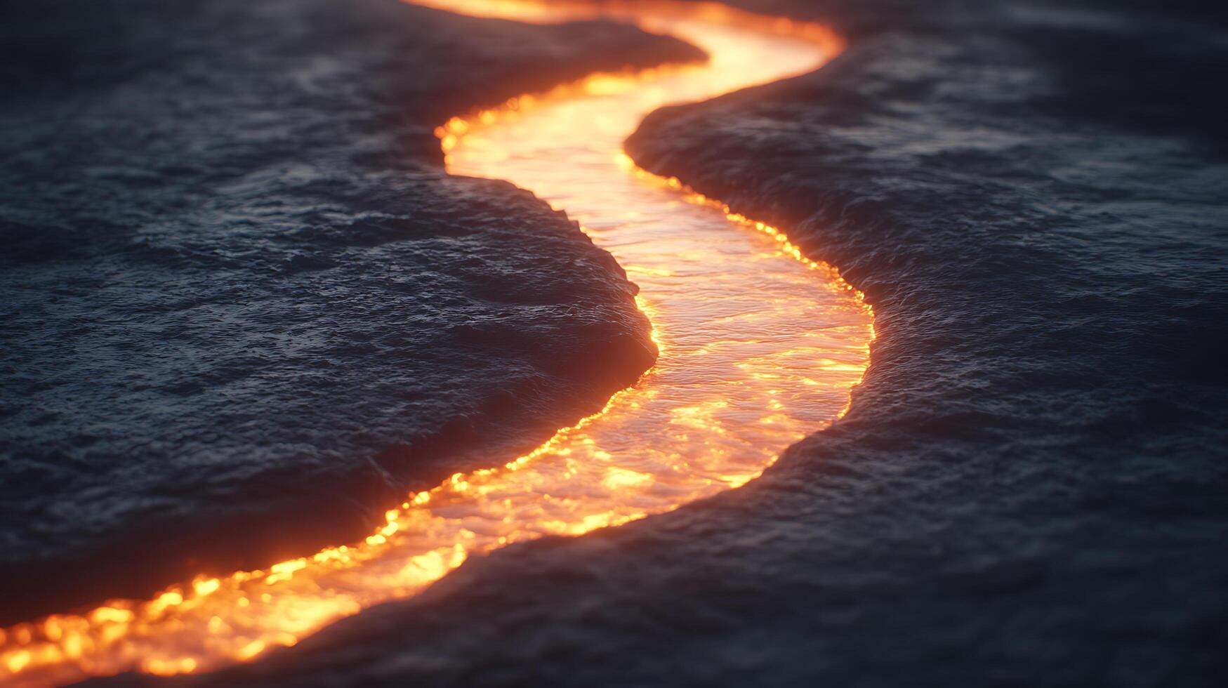 Glowing Lava Flow Illuminating the Rocky Surface in Striking Detail photo