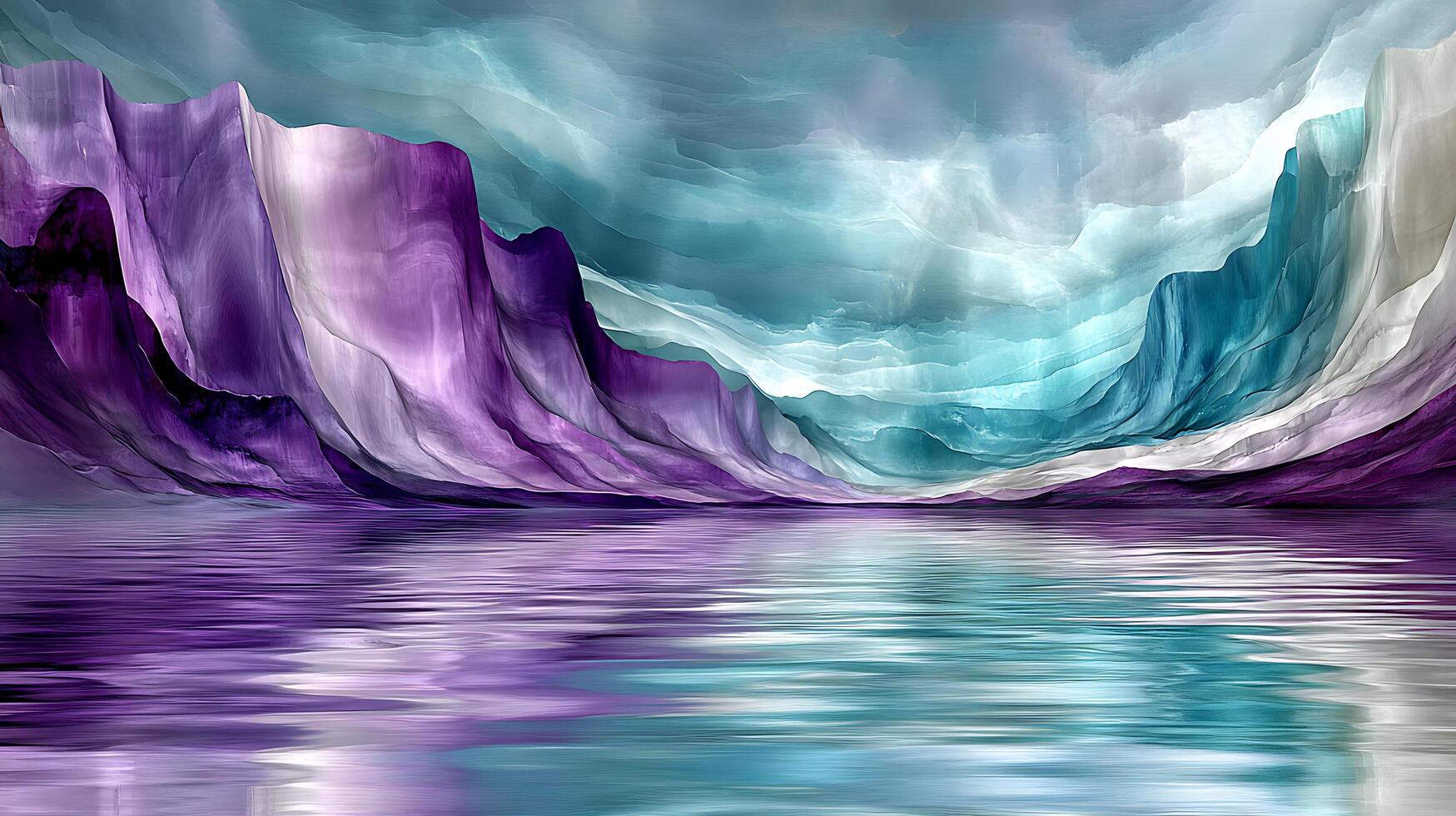 Vibrant Abstract Landscape Reflecting in Clear Waters Under Stunning Skies photo