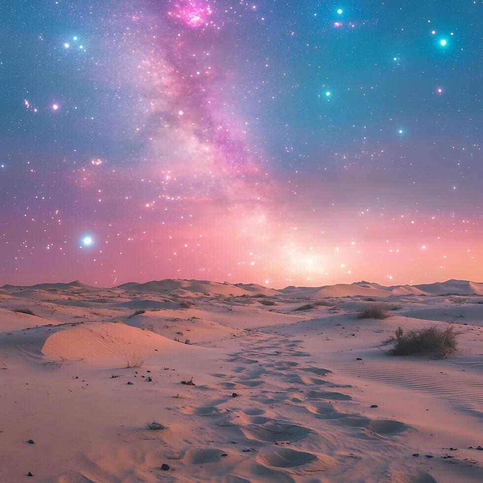 Mesmerizing Night Sky Over Serene Desert Dunes Under Starlight photo