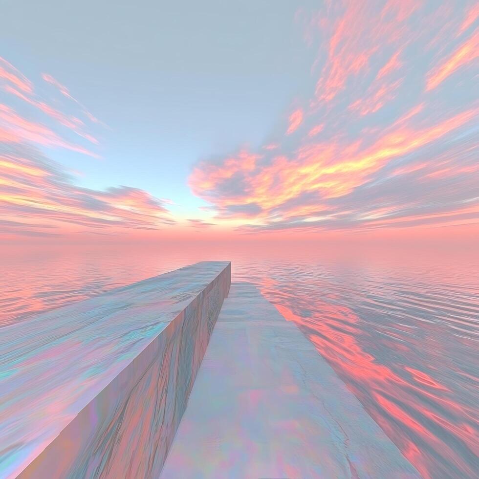 Abstract Landscape With Reflective Surface Under Colorful Sunset Sky photo