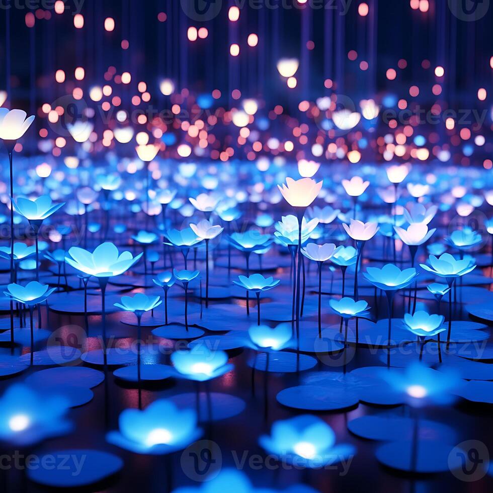 Beautiful Glowing Artificial Flowers in a Colorful Artistic Display photo