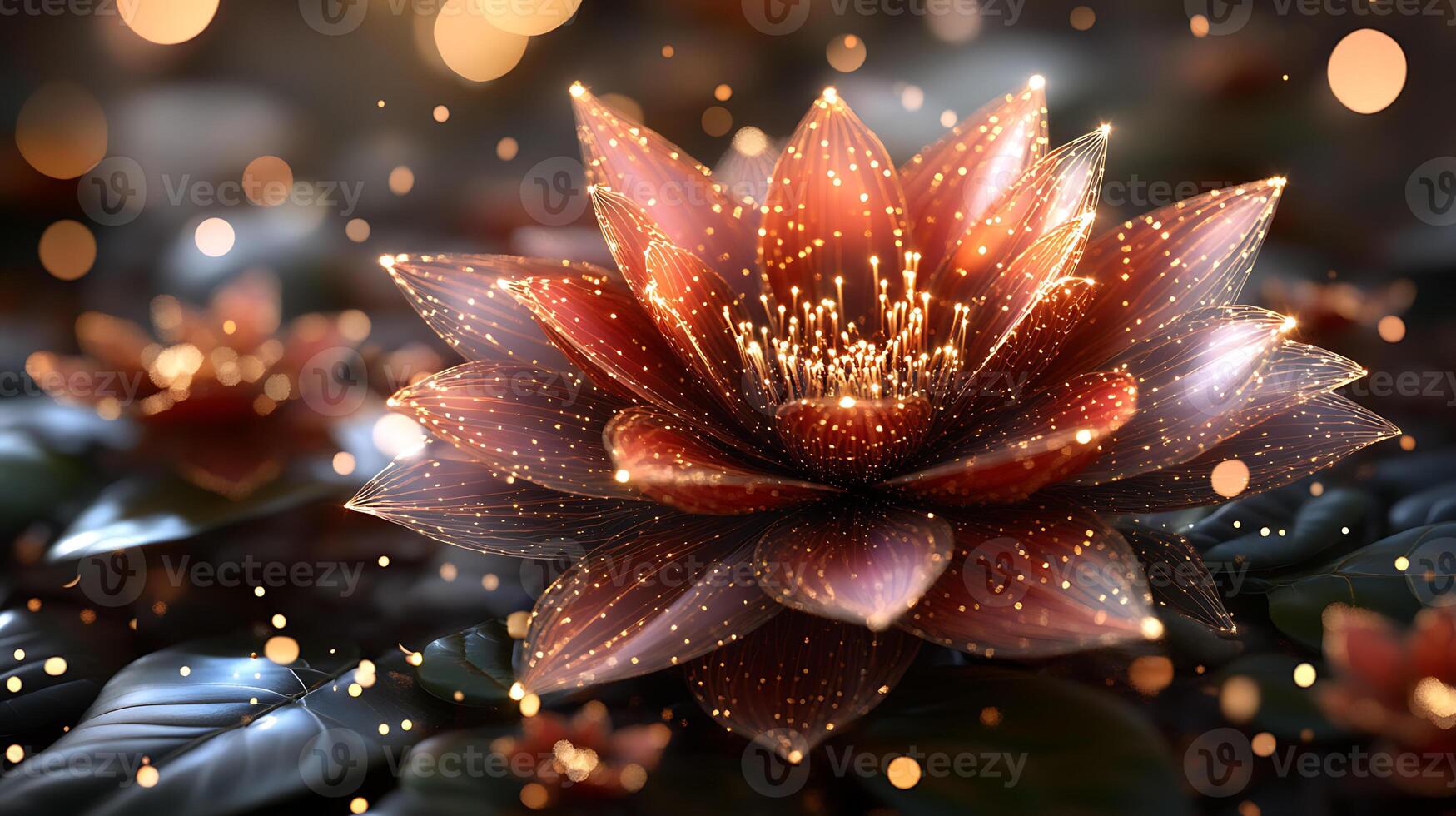Abstract Glowing Lotus Flower Surrounded by Ethereal Light and Gentle Bokeh photo