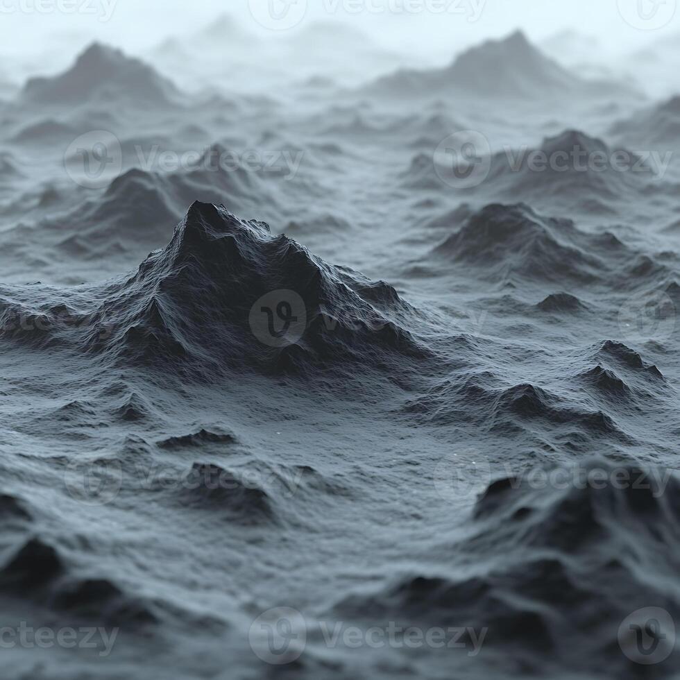 Abstract View of Misty Peaks Resembling Ocean Waves in a Moody Atmosphere photo