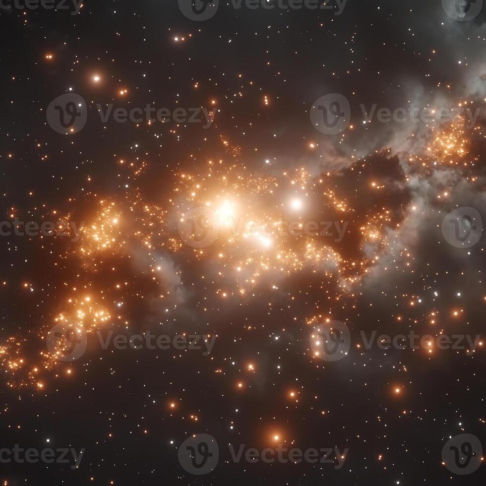 Golden Star Cluster With Illuminating Glows in Vast Cosmic Space photo