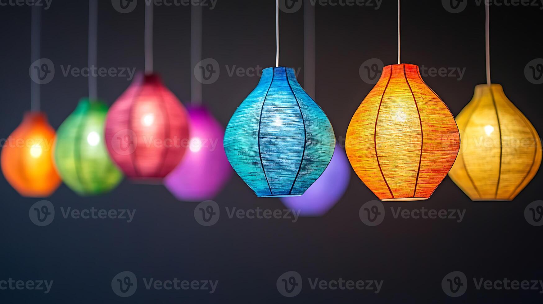 Vivid Hanging Paper Lanterns in a Spectrum of Rainbow Colors photo