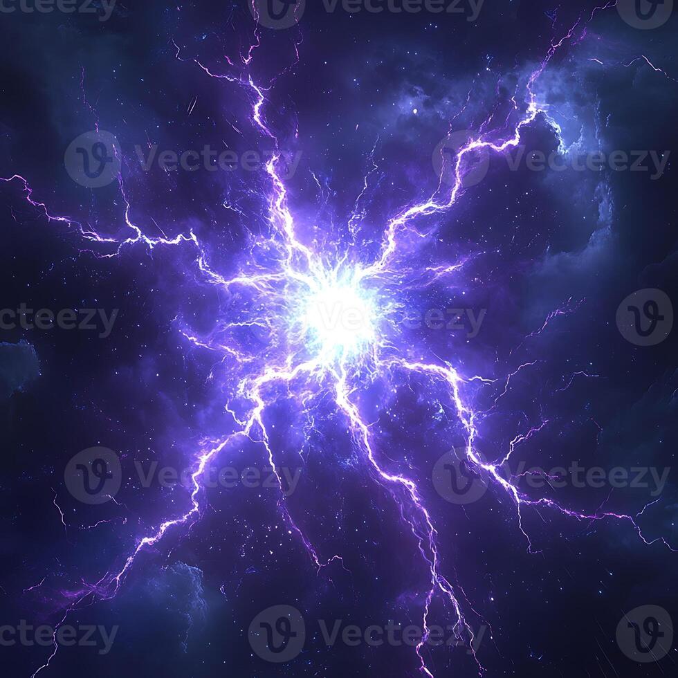 Electrifying Burst of Purple Energy with Dramatic Lightning Effect photo