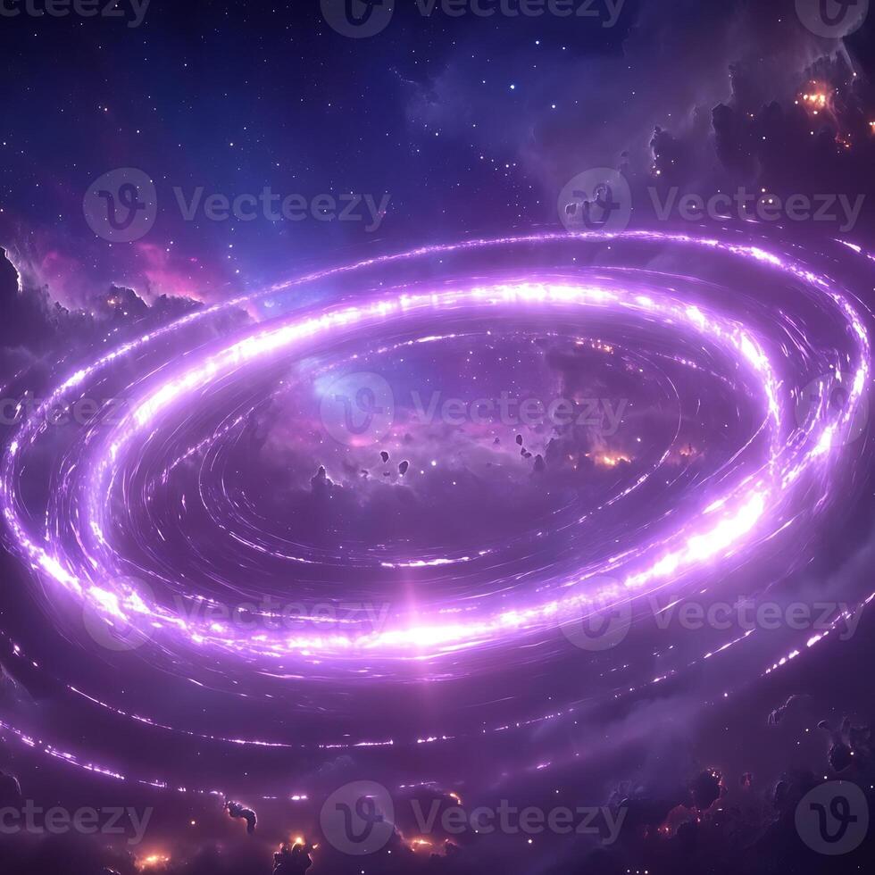 Circular Cosmic Phenomenon in a Purple and Starry Outer Space Scene photo