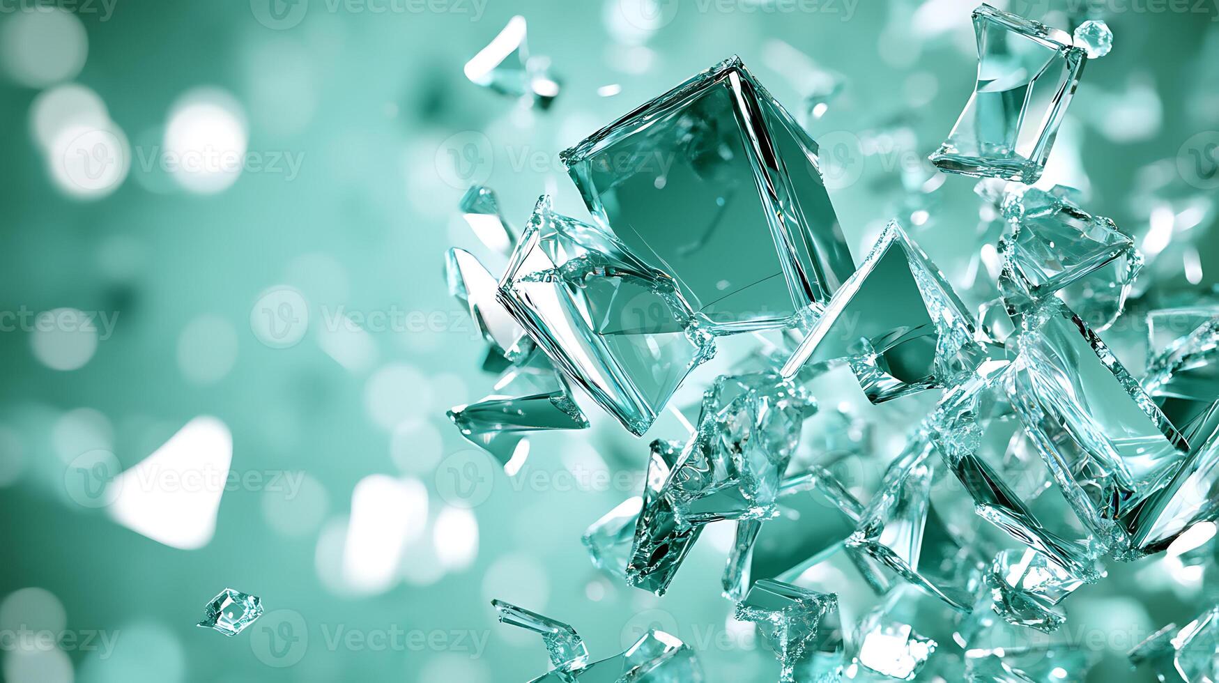 Shattered Reflective Glass in Abstract Art with Green Background photo