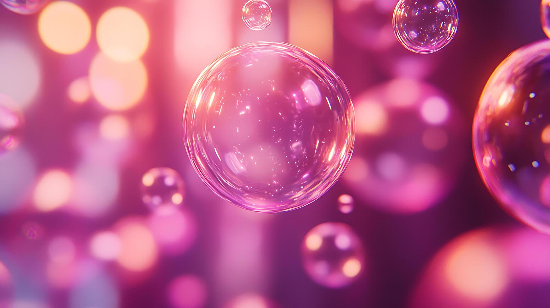 Vivid Floating Neon Bubbles on a Soft Pink Lit Background photo