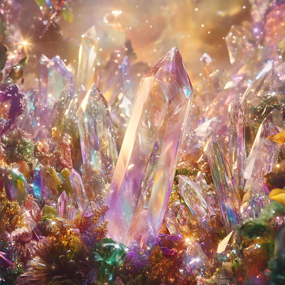 Colorful Crystals Illuminating in a Mystical Landscape photo