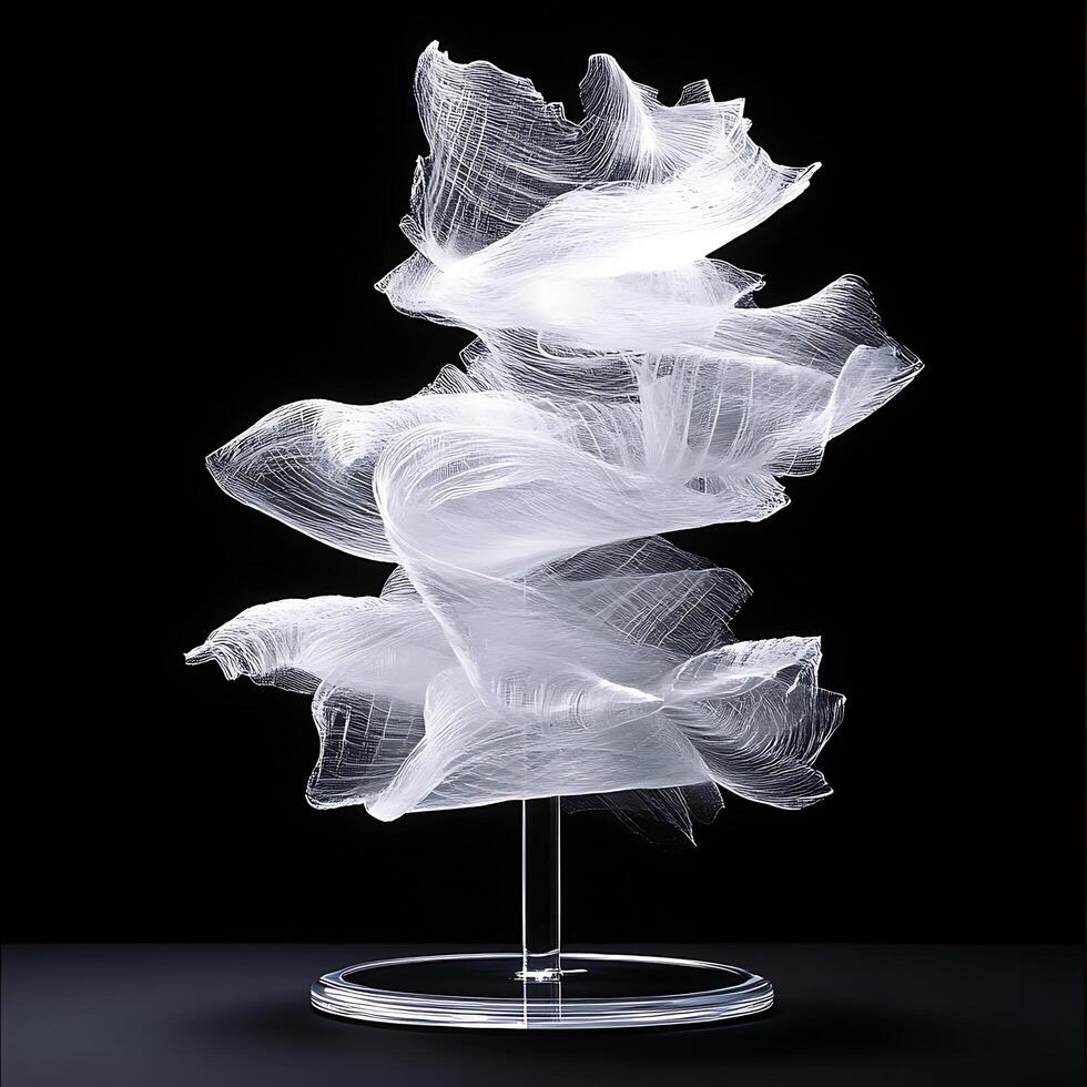 Intricate Abstract Sculpture with Flowing White Layers and Dark Background photo
