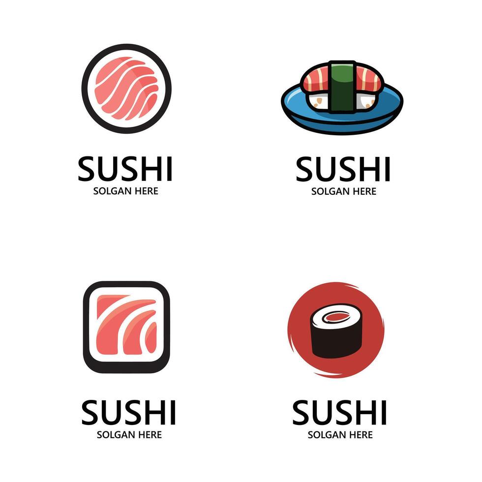 Sushi Bar Logo Minimalist Onigiri and Salmon Roll Illustration vector