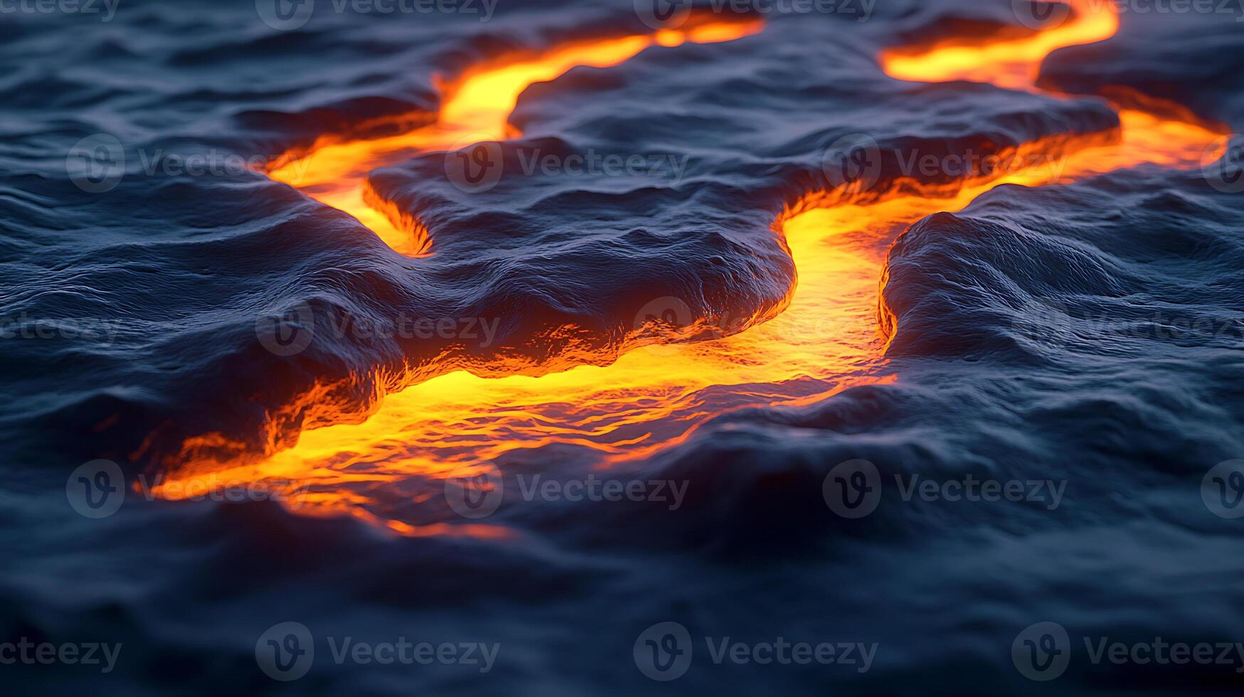 Molten Lava Flowing Through Rocky Terrain in a Fiery Display photo
