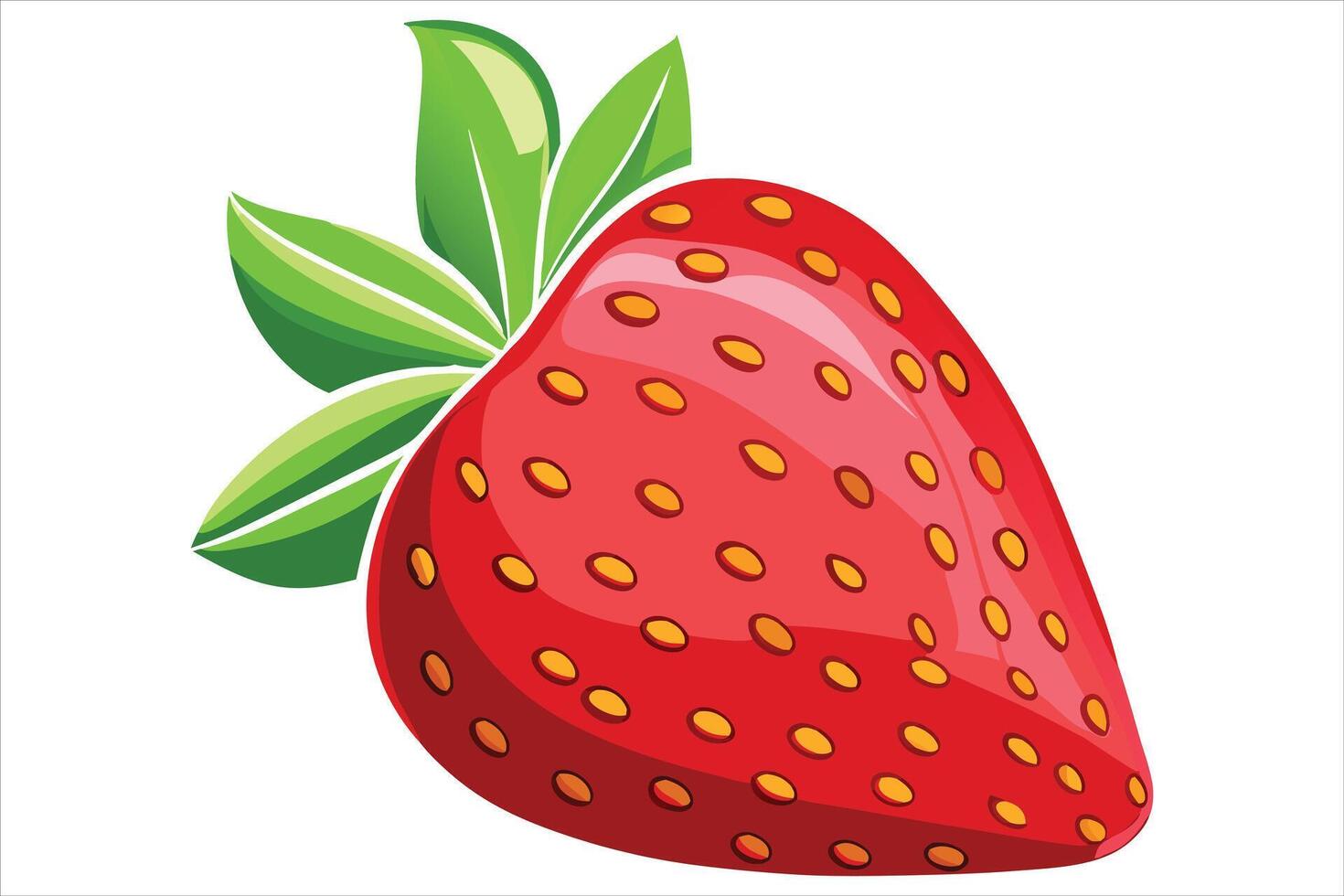 Fresh Strawberry Icon with Green Leaves Illustration vector
