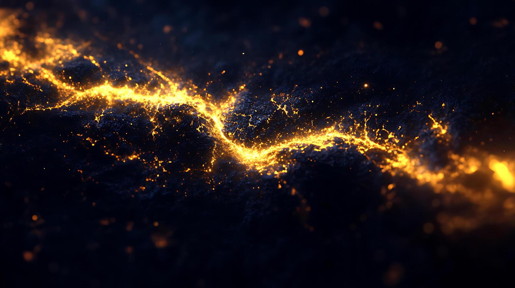 Vivid Gold Energy Spark Amidst Ethereal Darkness Creating Striking Patterns photo