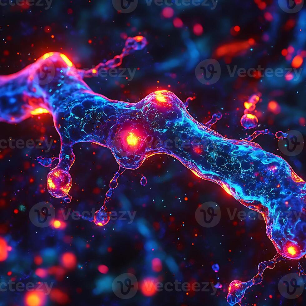 Abstract Representation of Neon Glowing Cells in a Fluid State photo