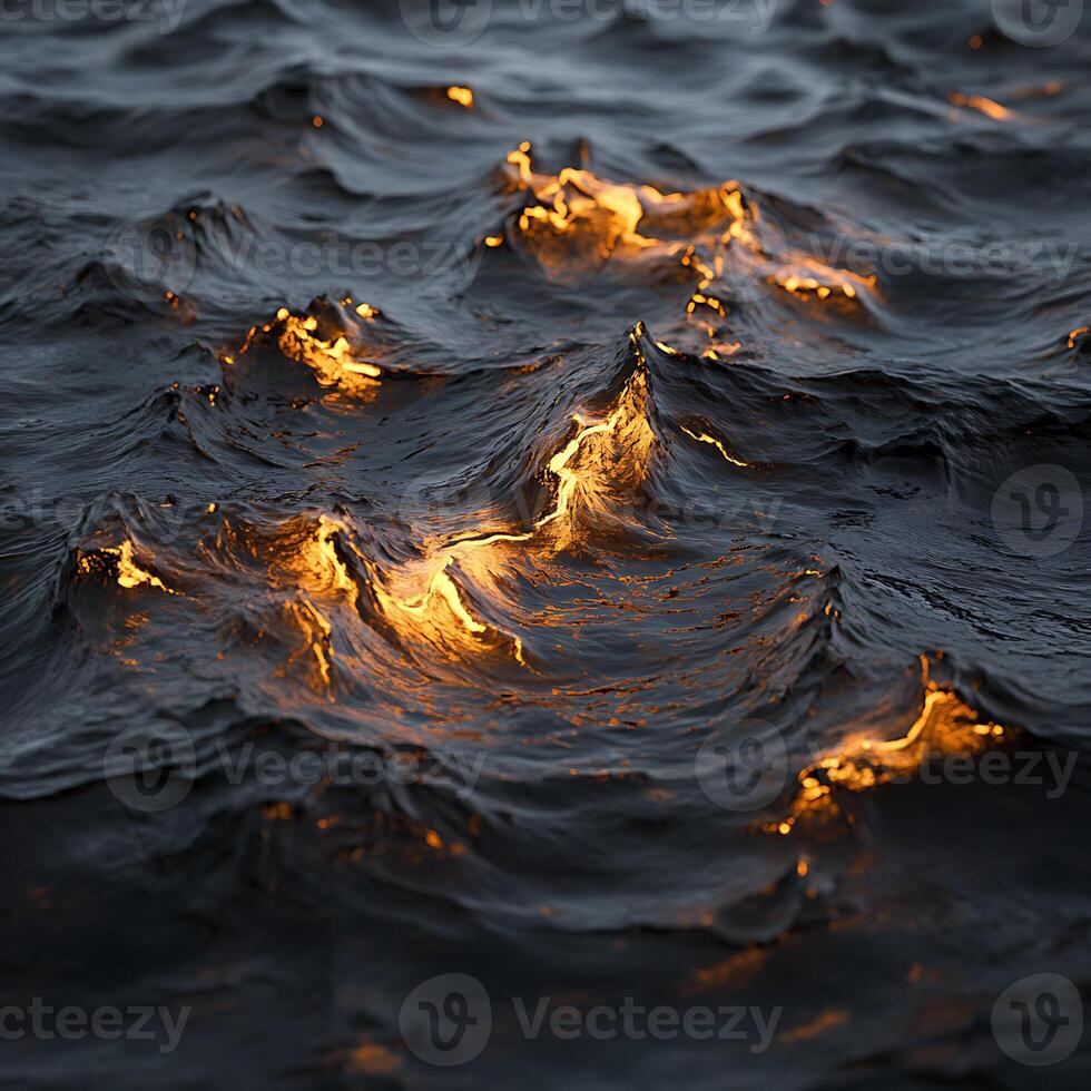 Dynamic Golden Glow Reflecting Over Oceanic Waves at Sunset photo