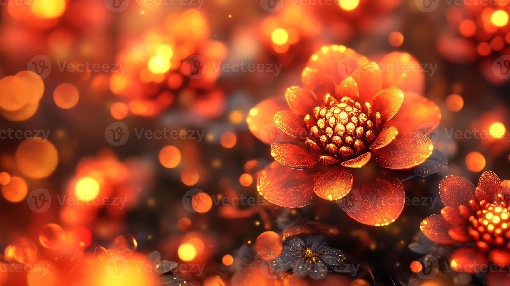 Glowing Orange Flowers with Radiant Highlights and Sparkling Effects photo
