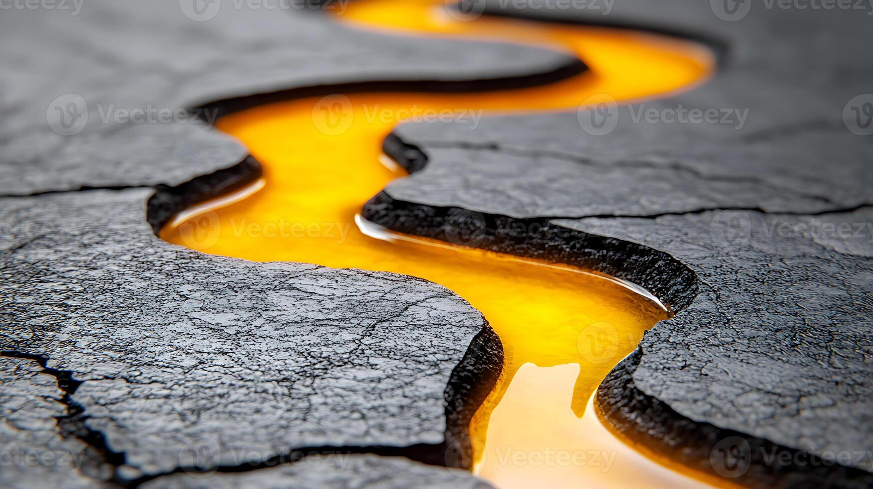 Flowing Molten Lava in Cracked Volcanic Surface with Vibrant Heat Glow photo