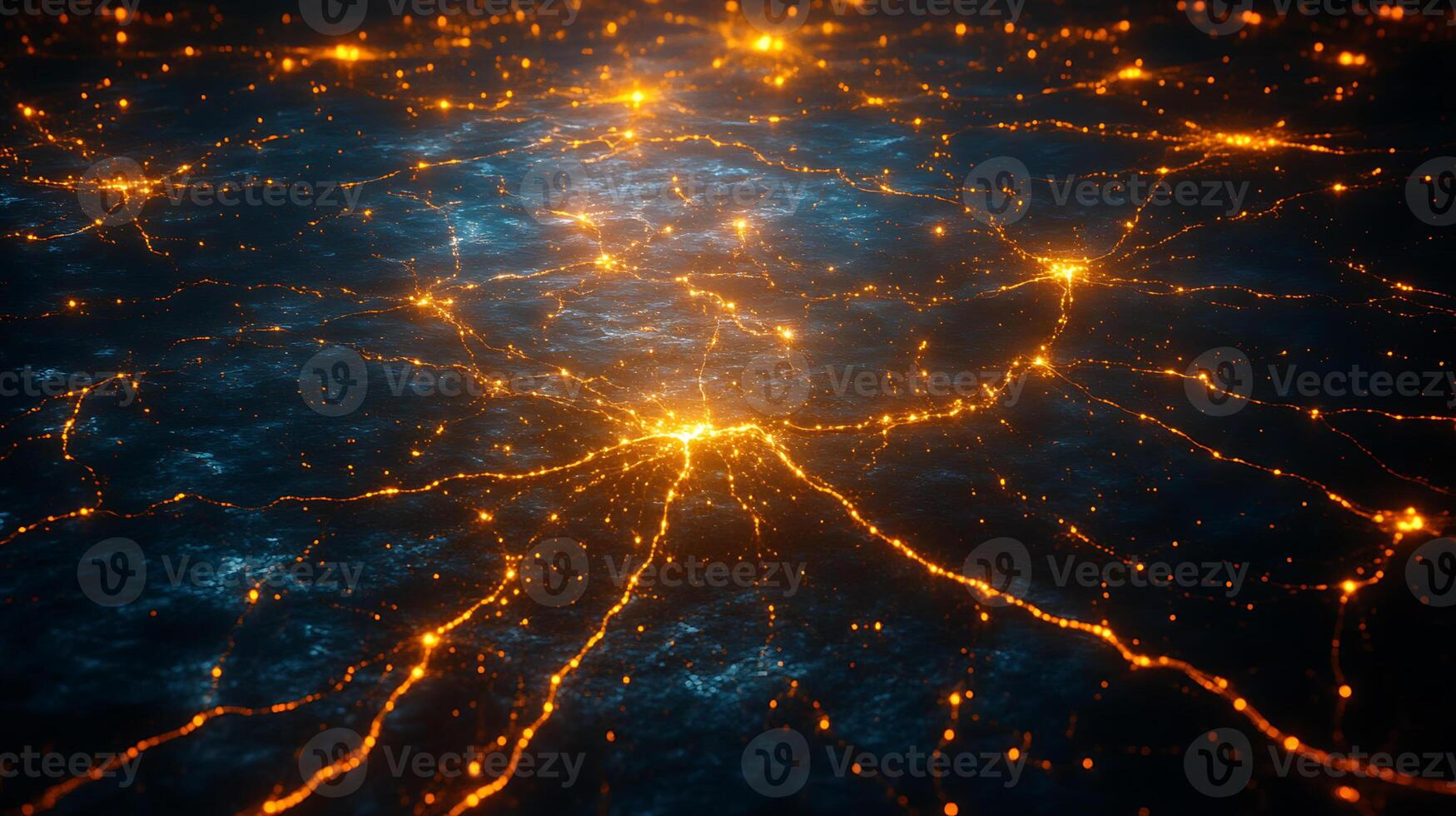 Abstract Network Connections with Glowing Orange and Blue Patterns photo