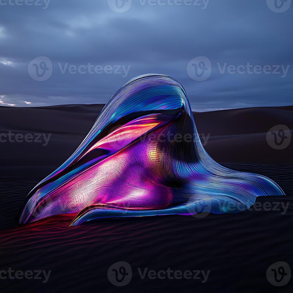 Vibrant Abstract Installation in Desert at Sunset with Colorful Lights photo