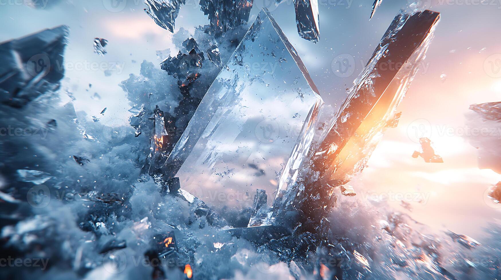 Shattered Crystal Mid Explosion Displaying Dramatic Dynamic Lighting photo