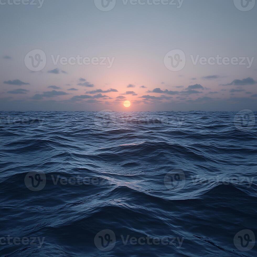 Tranquil Sunset Over Calm Ocean Waves Under a Cloudy Sky photo