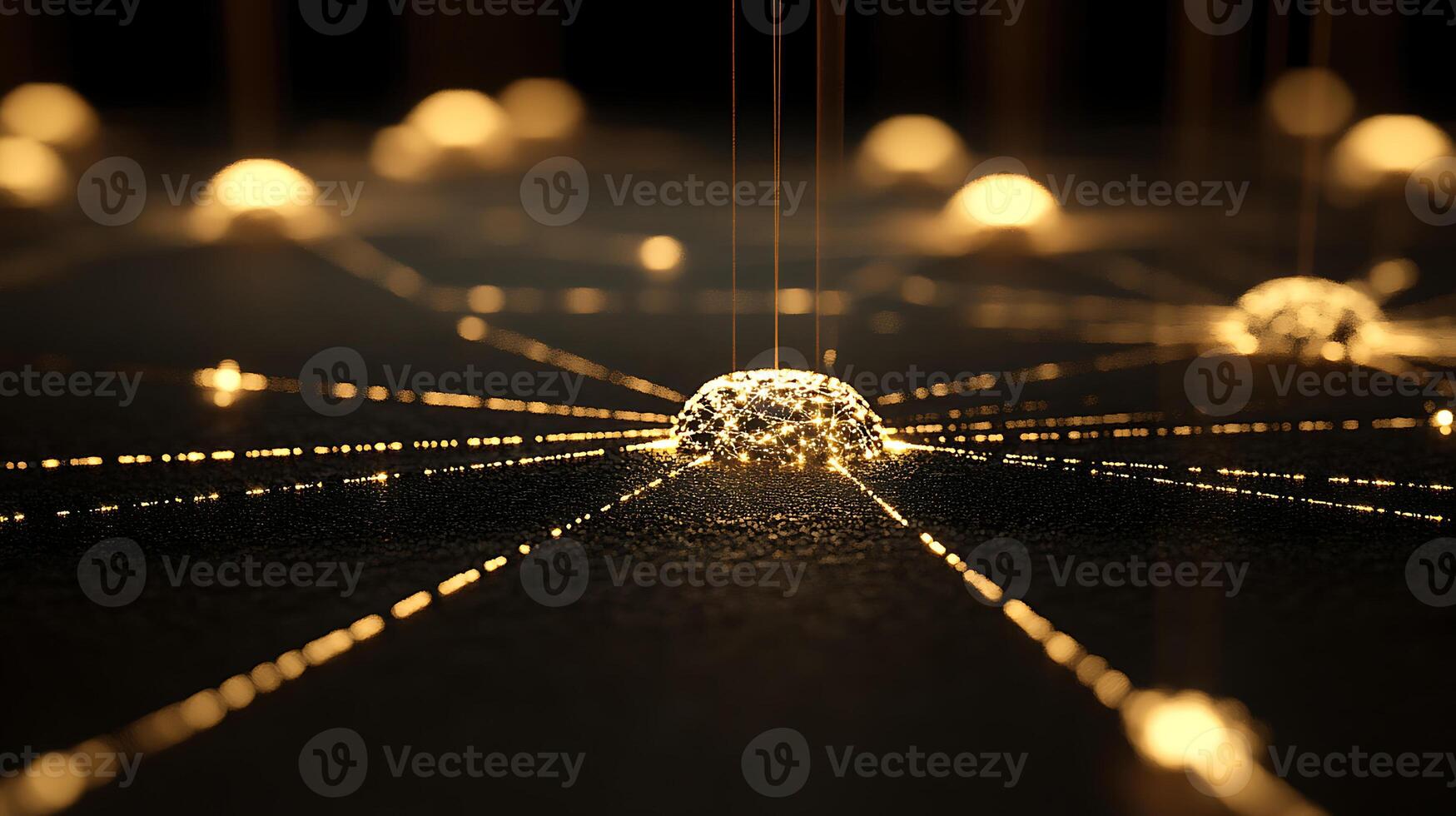 Golden Nodes Connecting in a Glowing Digital Network Representation photo