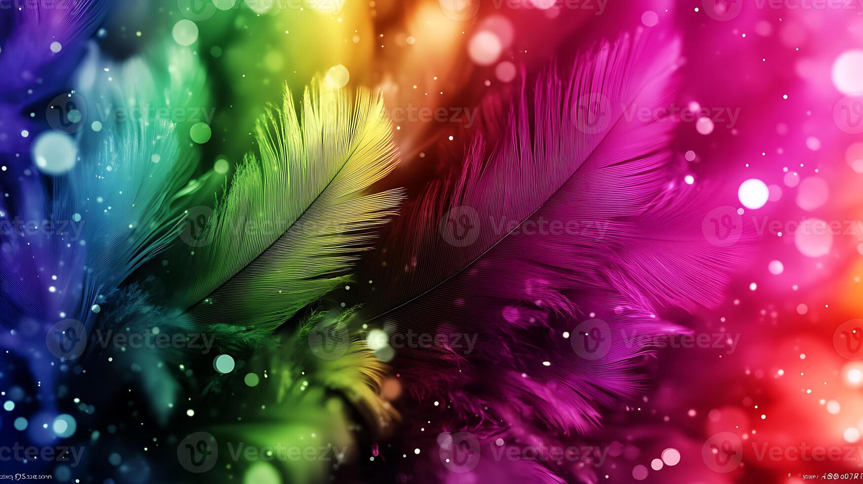 Vibrant Multicolored Feathers With Soft Light and Particle Effect photo