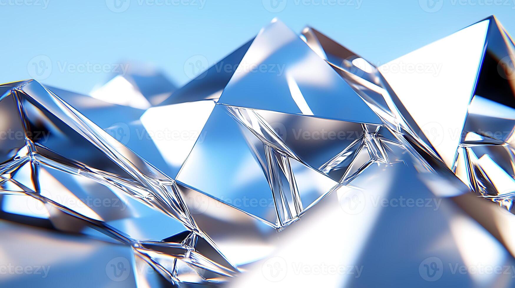 Abstract Shiny Crystal Shapes Reflecting Light with Blue Background photo