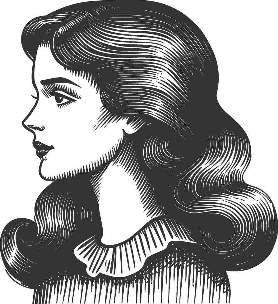 Elegant Profile Drawing of a Young Woman in Classic Engraving Style vector