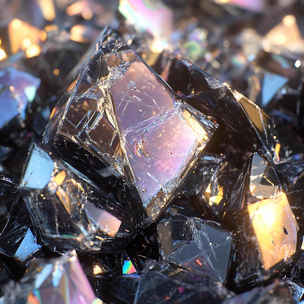 Close-Up Of Shiny Iridescent Crystals With Abstract Reflections And Colors photo