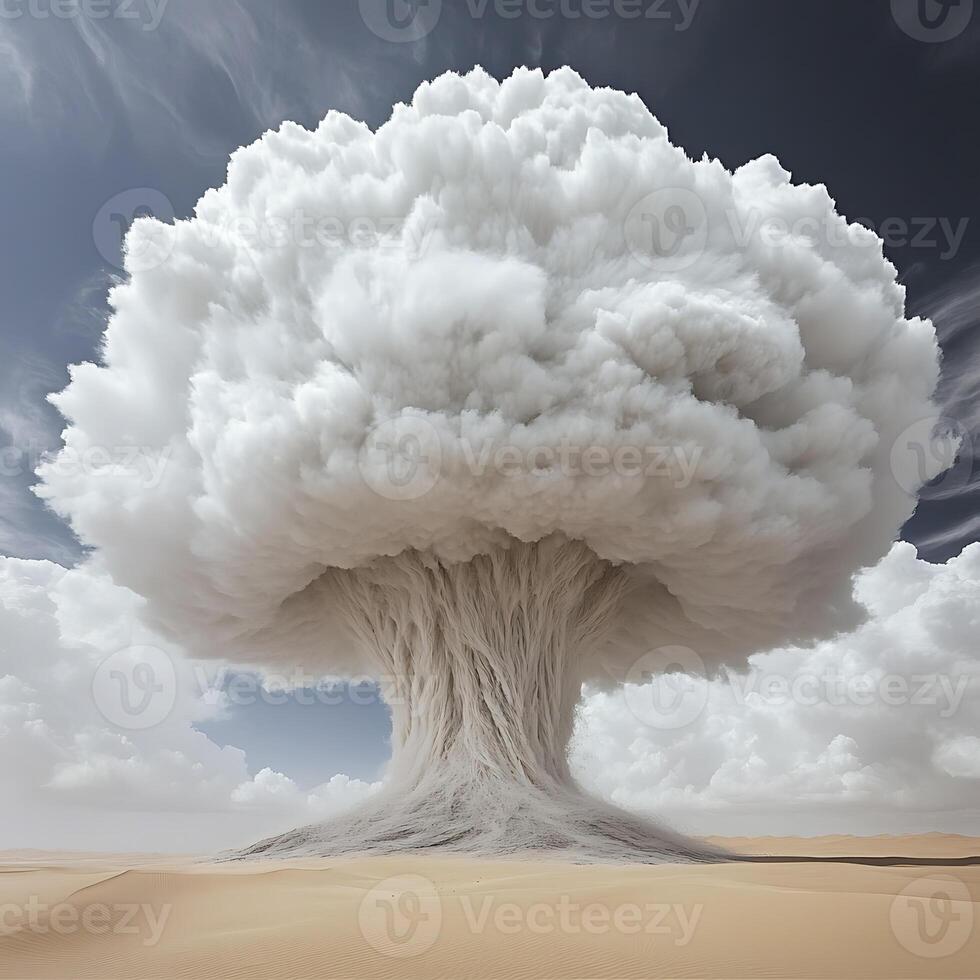 Majestic Mushroom Cloud of Smoke Rising in the Desert Sands photo