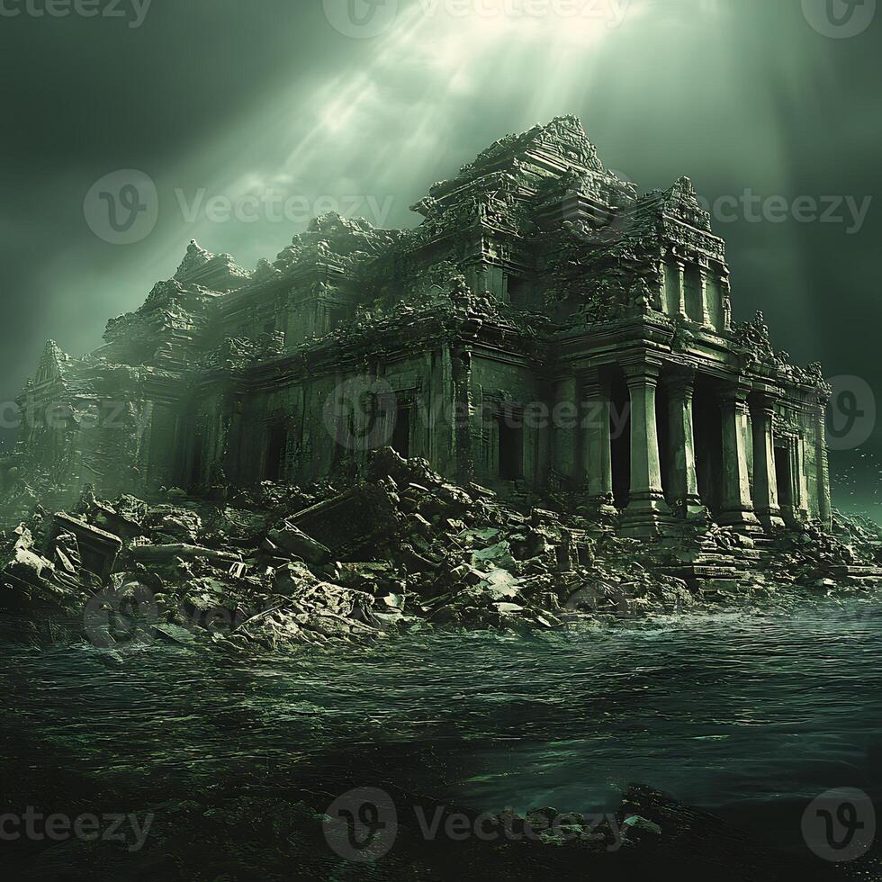 Ancient Sunken Temple in a Mystical Underwater Ruin Scene photo
