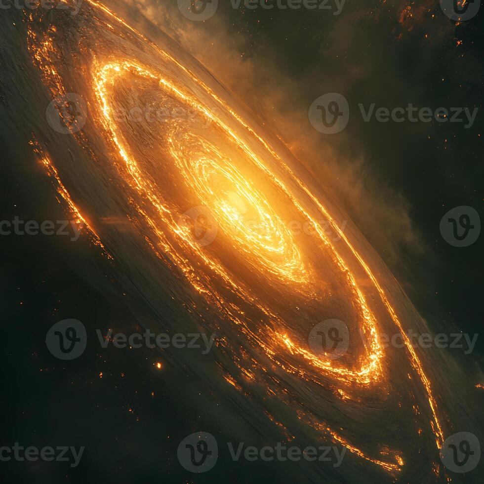 Bright Glowing Disk with Fiery Swirls in Outer Space photo
