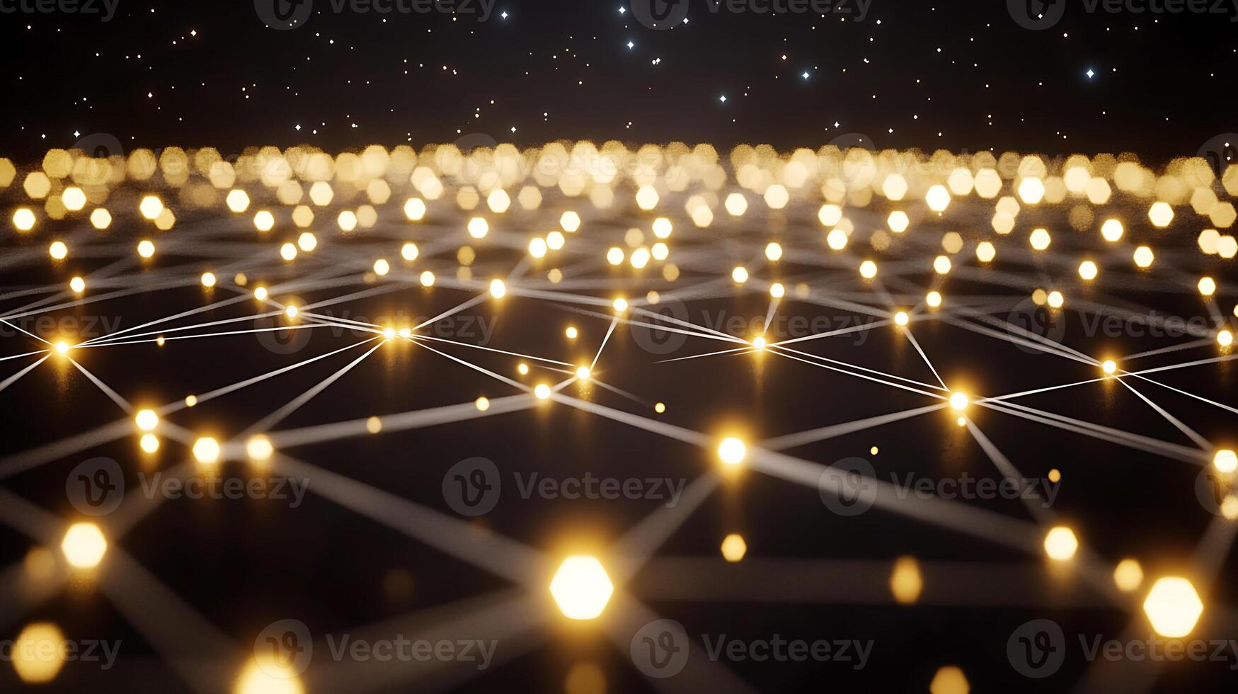 Abstract Network of Glowing Lights and Connected Lines on Dark Background photo