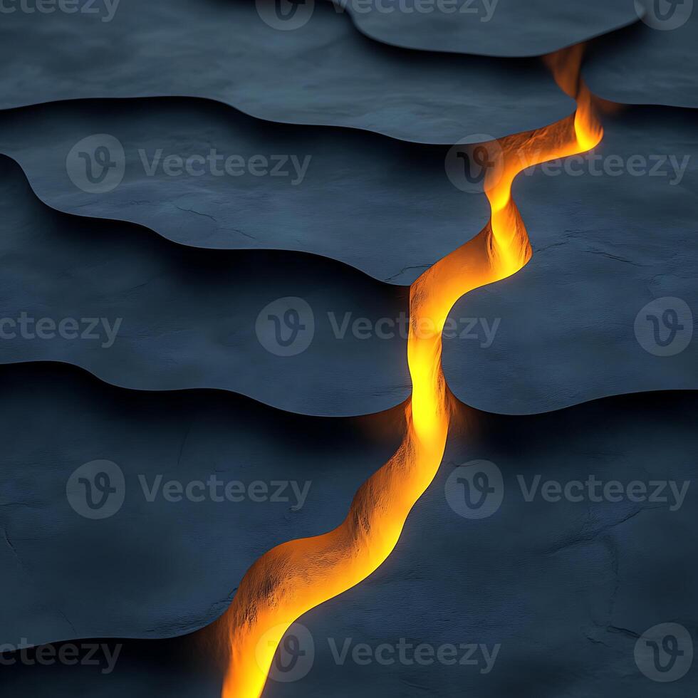 Abstract Layers Revealing Fiery Orange Glow Beneath Dark Wave-Like Terrain photo