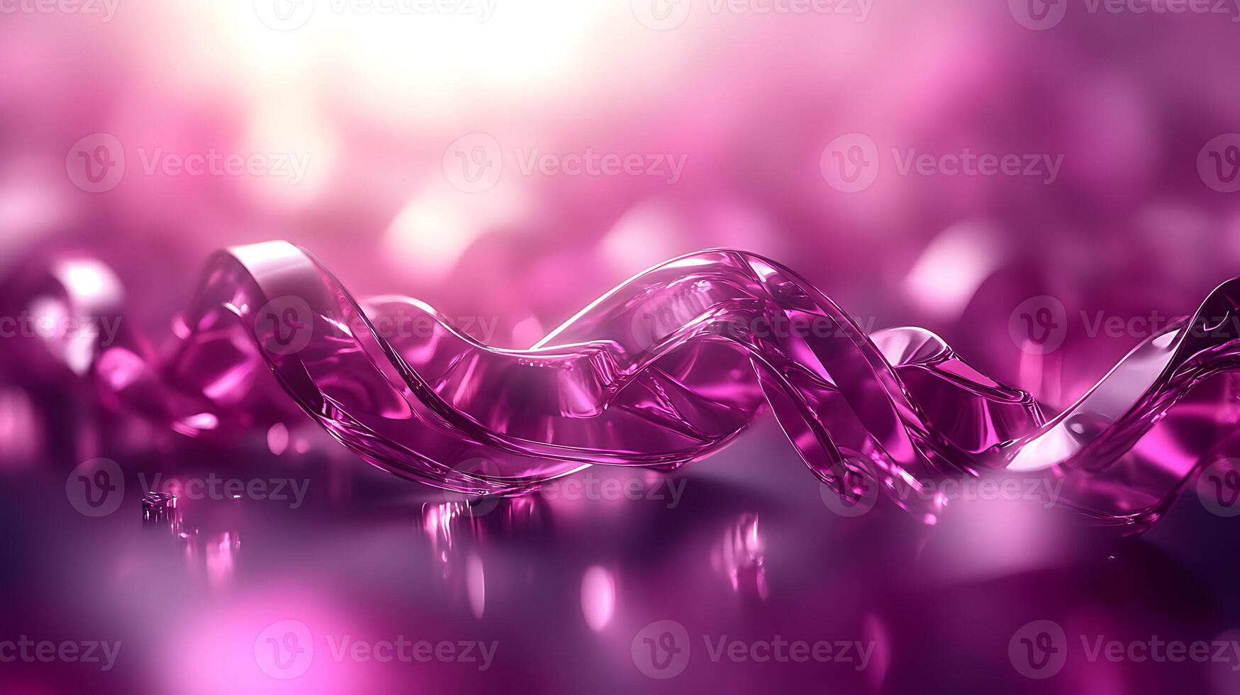 Abstract Glass Ribbon Design with Vibrant Pink Glow and Soft Bokeh Effect photo