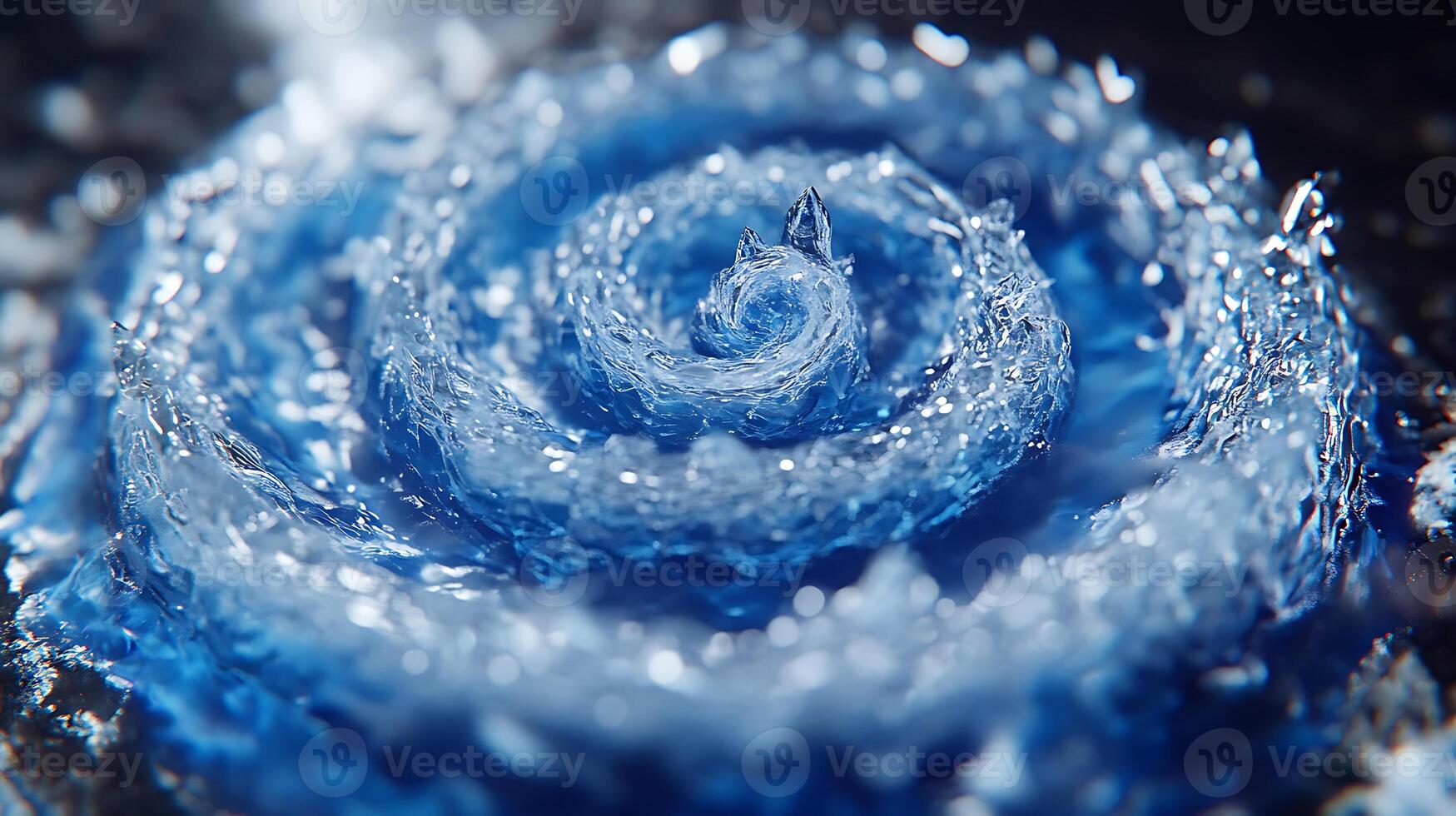 Close-Up of Intricate Blue Spiral Design with Water Texture photo