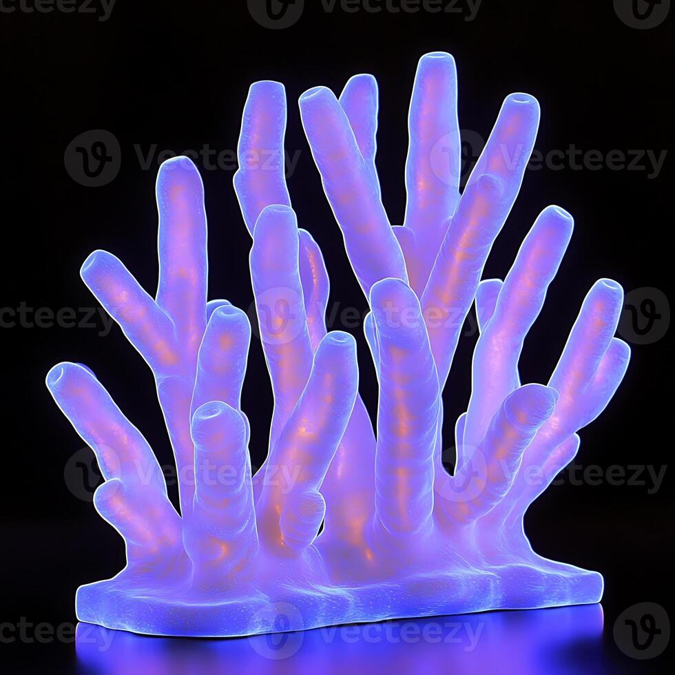 Bioluminescent Coral Sculpture with Glowing Blue and Purple Colors photo