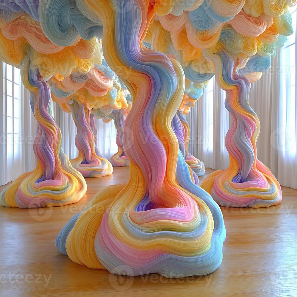 Vibrant Abstract Sculptures in a Sunlit Artistic Interior photo