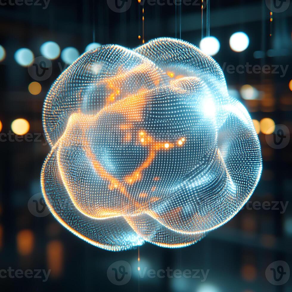 Digital Globe With Illuminated Particle Cloud in a Futuristic Setting photo