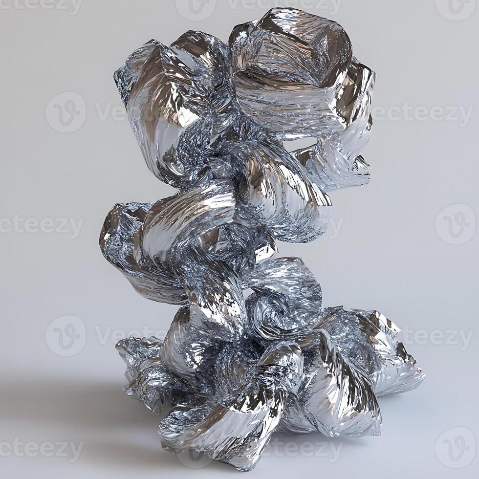 Abstract Metallic Sculpture With Twisted Reflective Forms photo