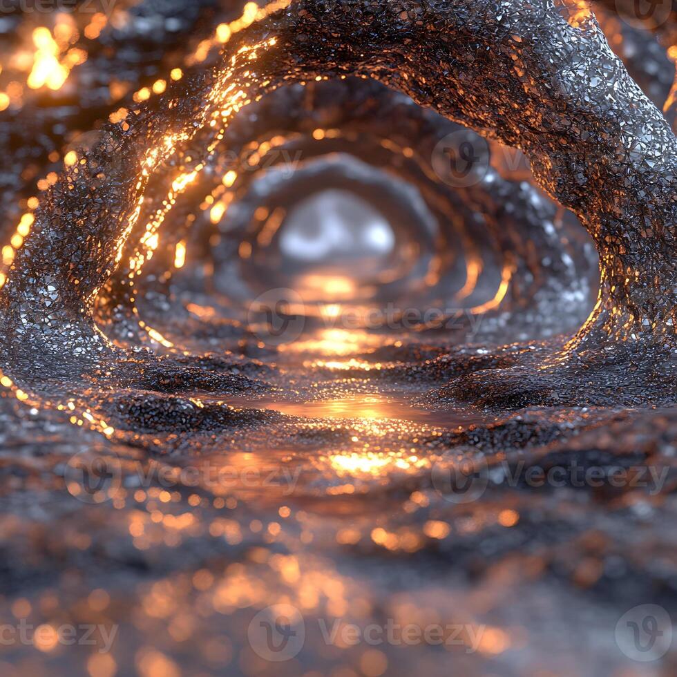 Abstract Metallic Tunnel with Glowing Orange Reflections and Texture photo