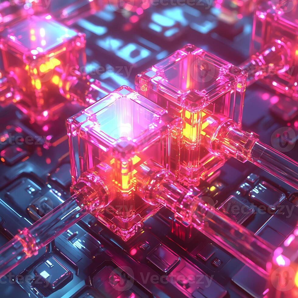 Abstract Futuristic Digital Network with Bright Glowing Elements photo