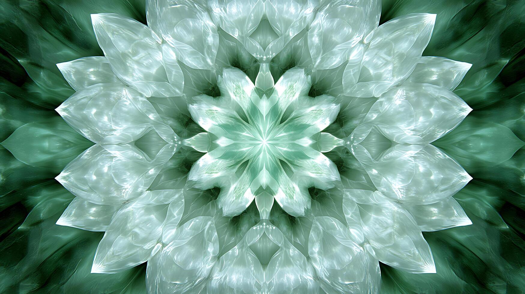 Intricate Green Mandala with Symmetrical Abstract Design and Light Effects photo